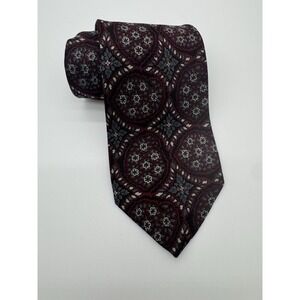 Talbots Studio Silk Tie Red Gray Medallion Floral Classic Necktie USA‎